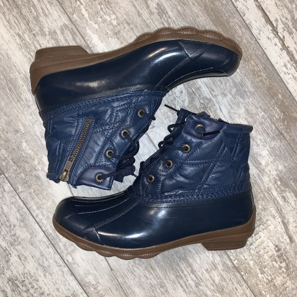 Sperry Top-Sider Syren Gulf Duck Boots Womens 7.5M Navy Blue Quilted Zip